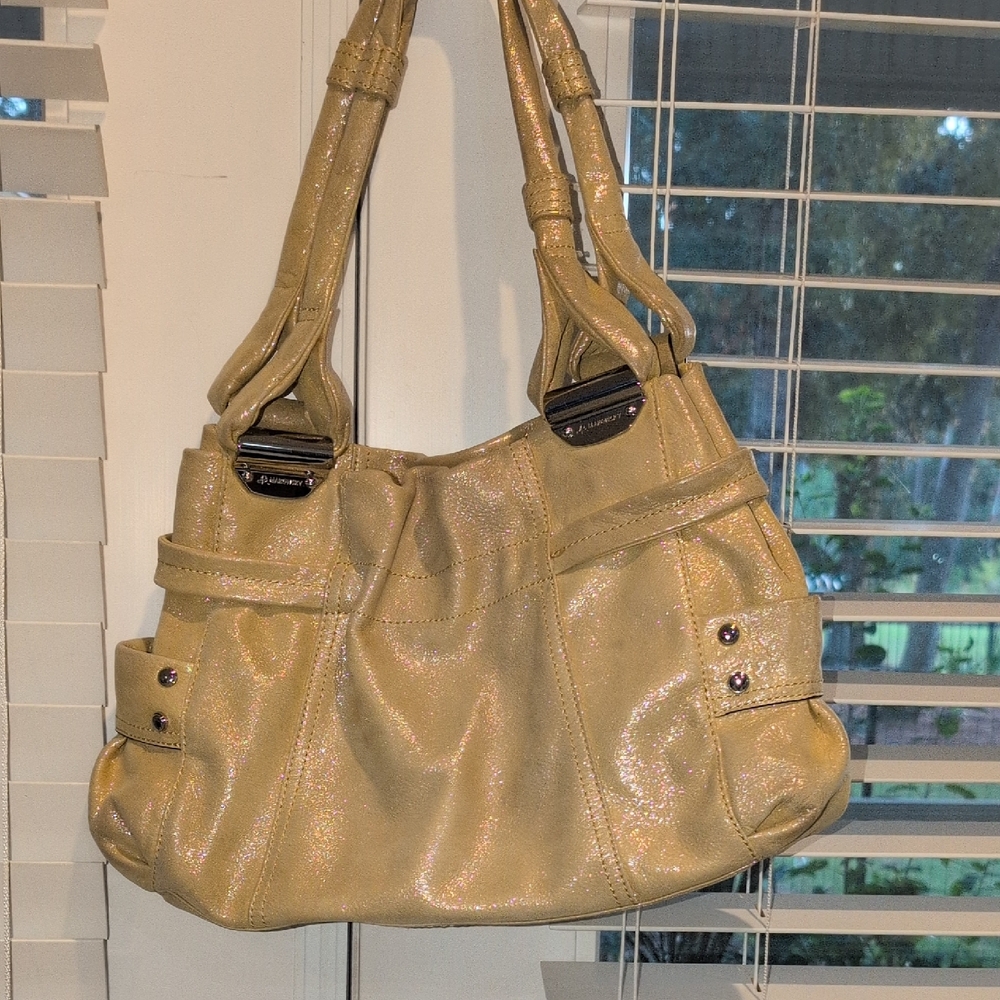 B. Makowsky Shimmering Gold Leather Shoulder Bag